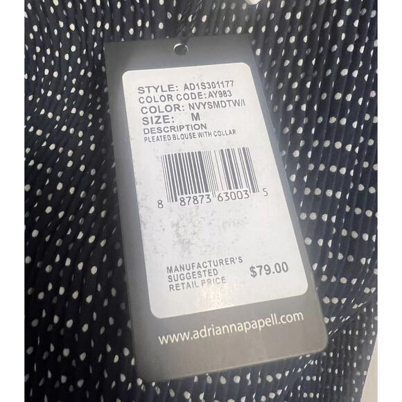 Adrianna Papell NWT Navy Polka Dot Sleeveless Blouse with White Collar, Large - Picture 4 of 7